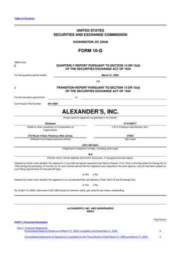 Miniature Alexander's, Inc. 10-Q Rapport trimestriel  