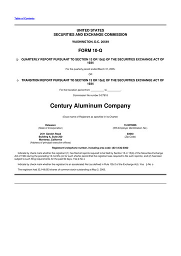 Miniature Century Aluminum
 10-Q Rapport trimestriel  
