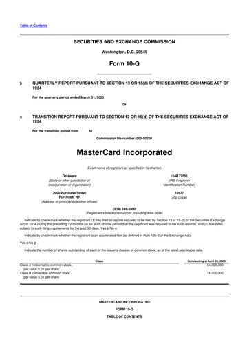 Vorschaubild Mastercard 10-Q Quartalsbericht  