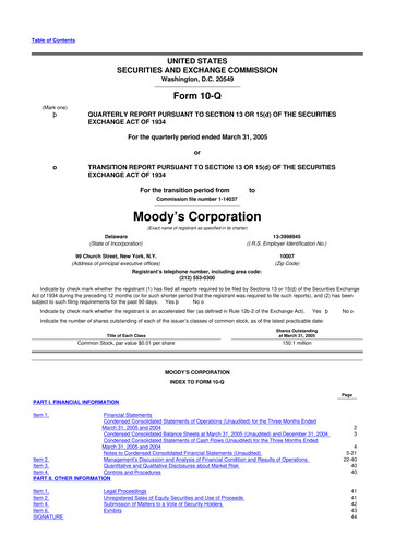Thumbnail Moody's 10-Q Quarterly Report FY 