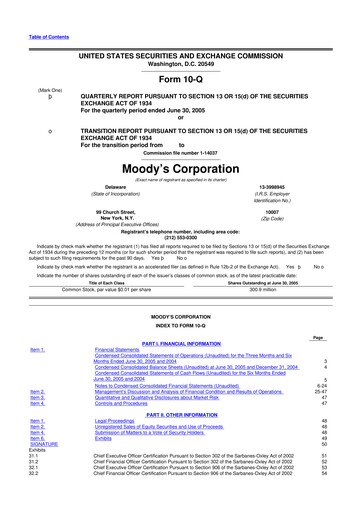 Thumbnail Moody's 10-Q Quarterly Report FY 