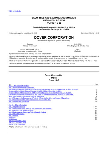 Thumbnail Dover Corporation 10-Q Quarterly Report FY 