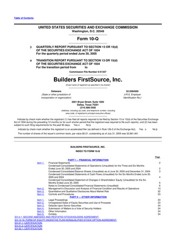 Miniature Builders FirstSource
 10-Q Rapport trimestriel  