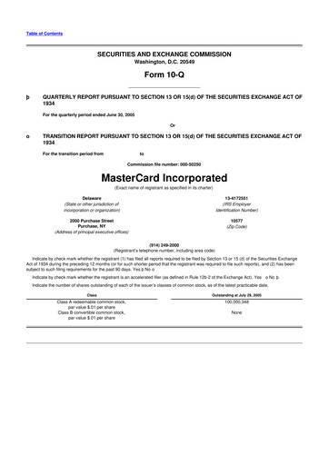 Vorschaubild Mastercard 10-Q Quartalsbericht  