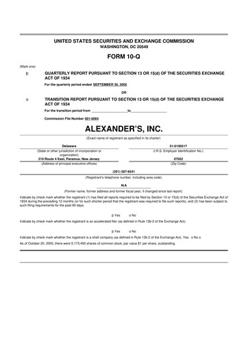 Miniature Alexander's, Inc. 10-Q Rapport trimestriel  