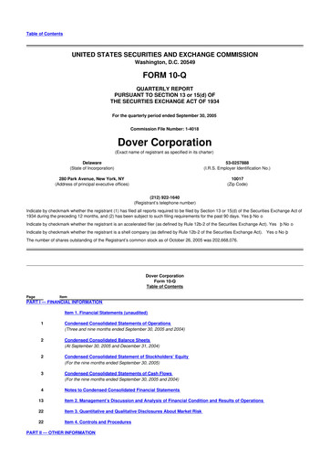 Thumbnail Dover Corporation 10-Q Quarterly Report FY 