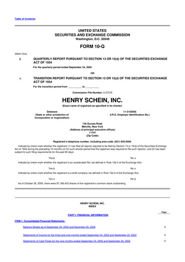 Thumbnail Henry Schein
 10-Q Quarterly Report FY 