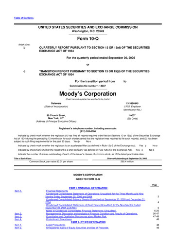 Thumbnail Moody's 10-Q Quarterly Report FY 