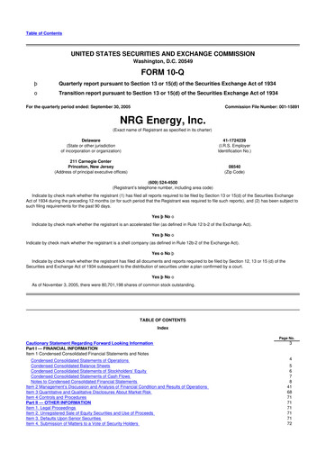 Thumbnail NRG Energy
 10-Q Quarterly Report FY 