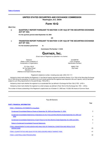 Thumbnail Gartner 10-Q Quarterly Report FY 