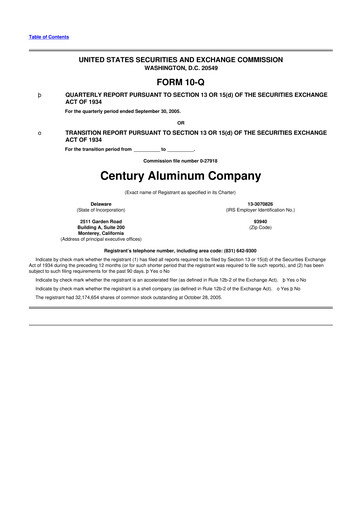Miniature Century Aluminum
 10-Q Rapport trimestriel  