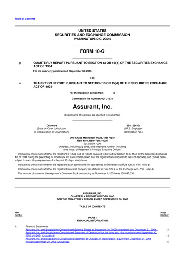 Thumbnail Assurant 10-Q Quarterly Report FY 