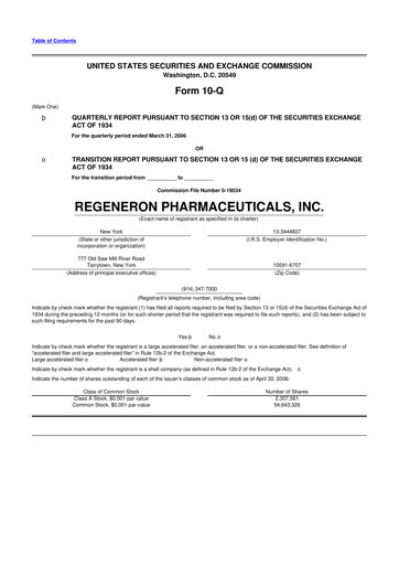 Thumbnail Regeneron Pharmaceuticals 10-Q Quarterly Report FY 