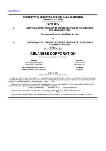 Thumbnail Celanese 10-Q Quarterly Report FY 