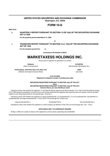 Thumbnail MarketAxess
 10-Q Quarterly Report FY 