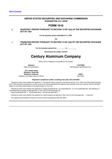 Miniature Century Aluminum
 10-Q Rapport trimestriel  