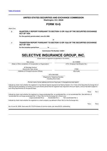 Thumbnail Selective Insurance 10-Q Quarterly Report FY 