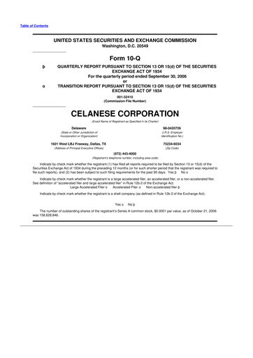 Thumbnail Celanese 10-Q Quarterly Report FY 