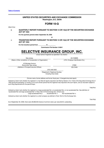 Thumbnail Selective Insurance 10-Q Quarterly Report FY 