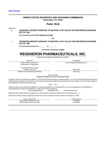 Thumbnail Regeneron Pharmaceuticals 10-Q Quarterly Report FY 