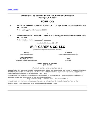 Thumbnail W. P. Carey 10-Q Quarterly Report FY 