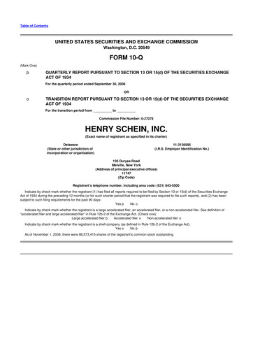 Thumbnail Henry Schein
 10-Q Quarterly Report FY 