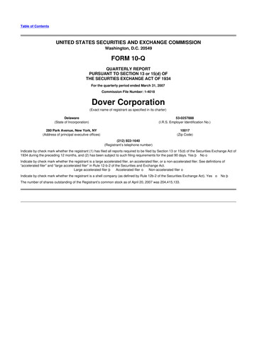 Thumbnail Dover Corporation 10-Q Quarterly Report FY 