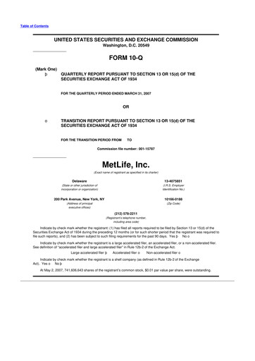 Thumbnail MetLife 10-Q Quarterly Report FY 