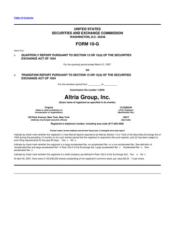 Thumbnail Altria Group 10-Q Quarterly Report FY 