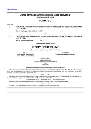 Thumbnail Henry Schein
 10-Q Quarterly Report FY 
