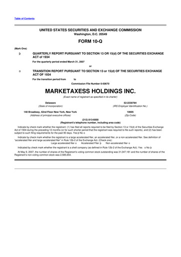Thumbnail MarketAxess
 10-Q Quarterly Report FY 
