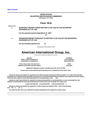 Miniature American International Group 10-Q Rapport trimestriel  