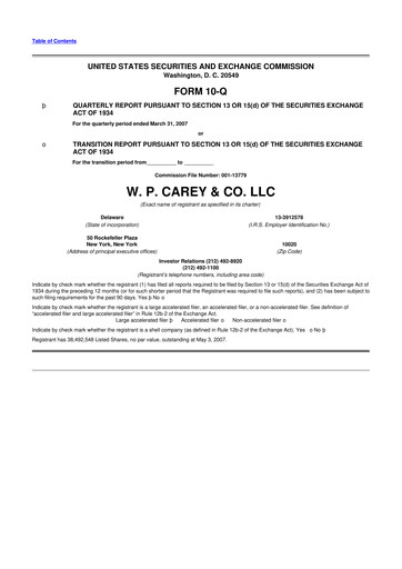 Thumbnail W. P. Carey 10-Q Quarterly Report FY 
