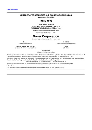 Thumbnail Dover Corporation 10-Q Quarterly Report FY 