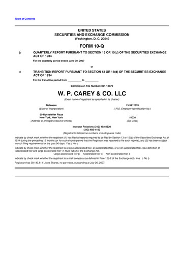Thumbnail W. P. Carey 10-Q Quarterly Report FY 
