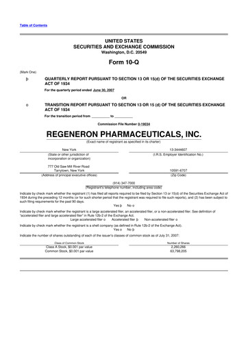 Thumbnail Regeneron Pharmaceuticals 10-Q Quarterly Report FY 