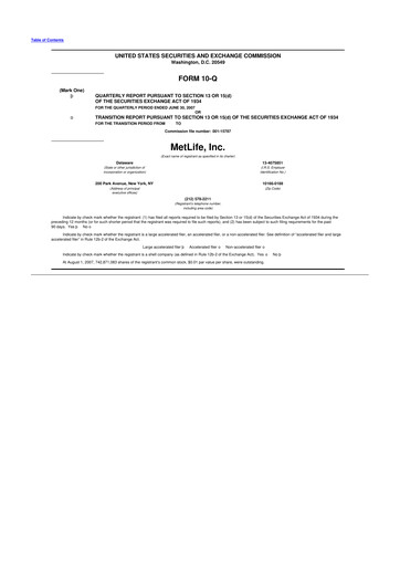 Thumbnail MetLife 10-Q Quarterly Report FY 