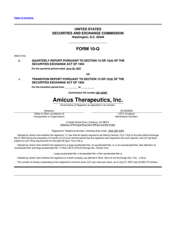 Vorschaubild Amicus Therapeutics
 10-Q Quartalsbericht  