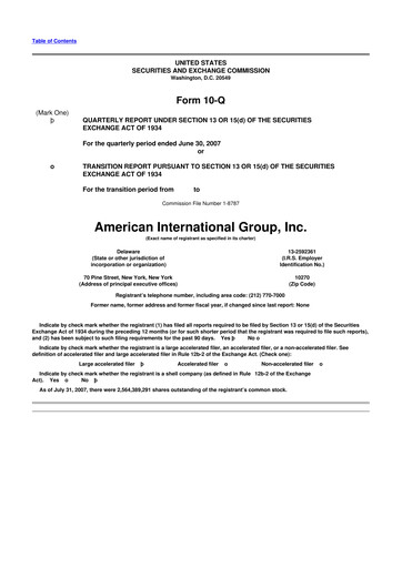 Miniature American International Group 10-Q Rapport trimestriel  