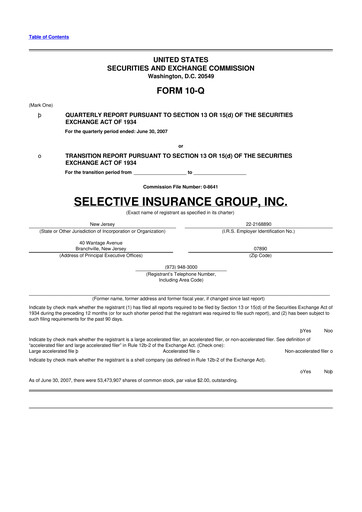 Thumbnail Selective Insurance 10-Q Quarterly Report FY 