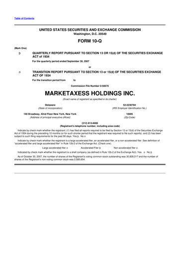 Thumbnail MarketAxess
 10-Q Quarterly Report FY 