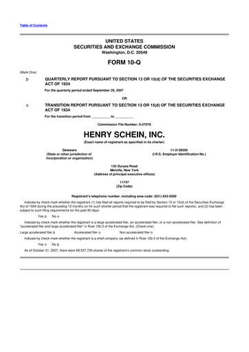 Thumbnail Henry Schein
 10-Q Quarterly Report FY 