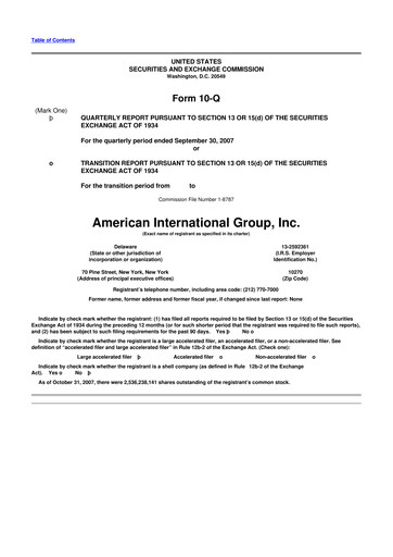 Miniature American International Group 10-Q Rapport trimestriel  