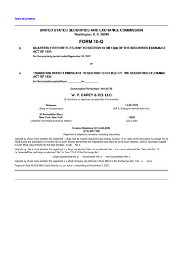 Thumbnail W. P. Carey 10-Q Quarterly Report FY 