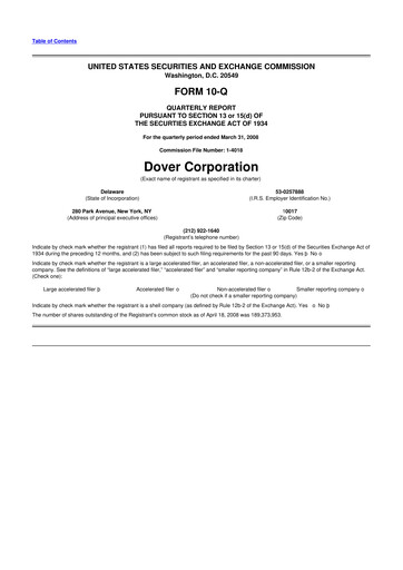 Thumbnail Dover Corporation 10-Q Quarterly Report FY 