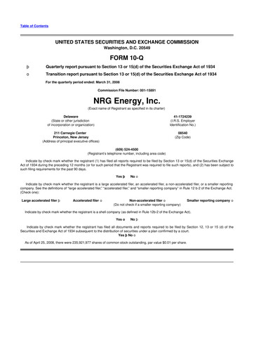 Thumbnail NRG Energy
 10-Q Quarterly Report FY 