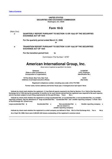 Miniature American International Group 10-Q Rapport trimestriel  