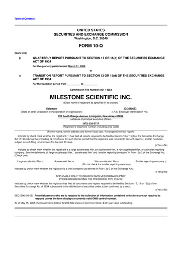 Thumbnail Milestone Scientific 10-Q Quarterly Report FY 