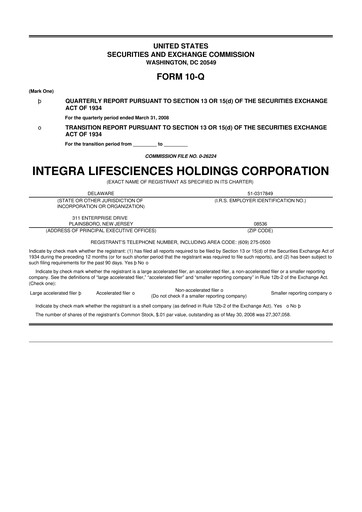 Thumbnail Integra LifeSciences 10-Q Quarterly Report FY 