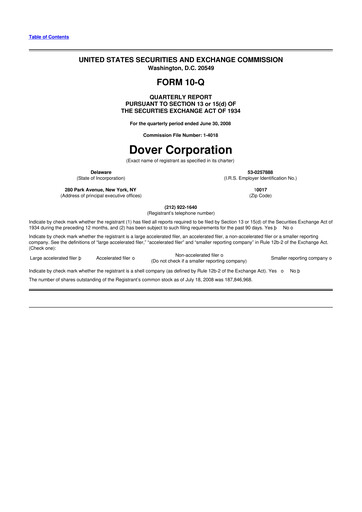 Thumbnail Dover Corporation 10-Q Quarterly Report FY 